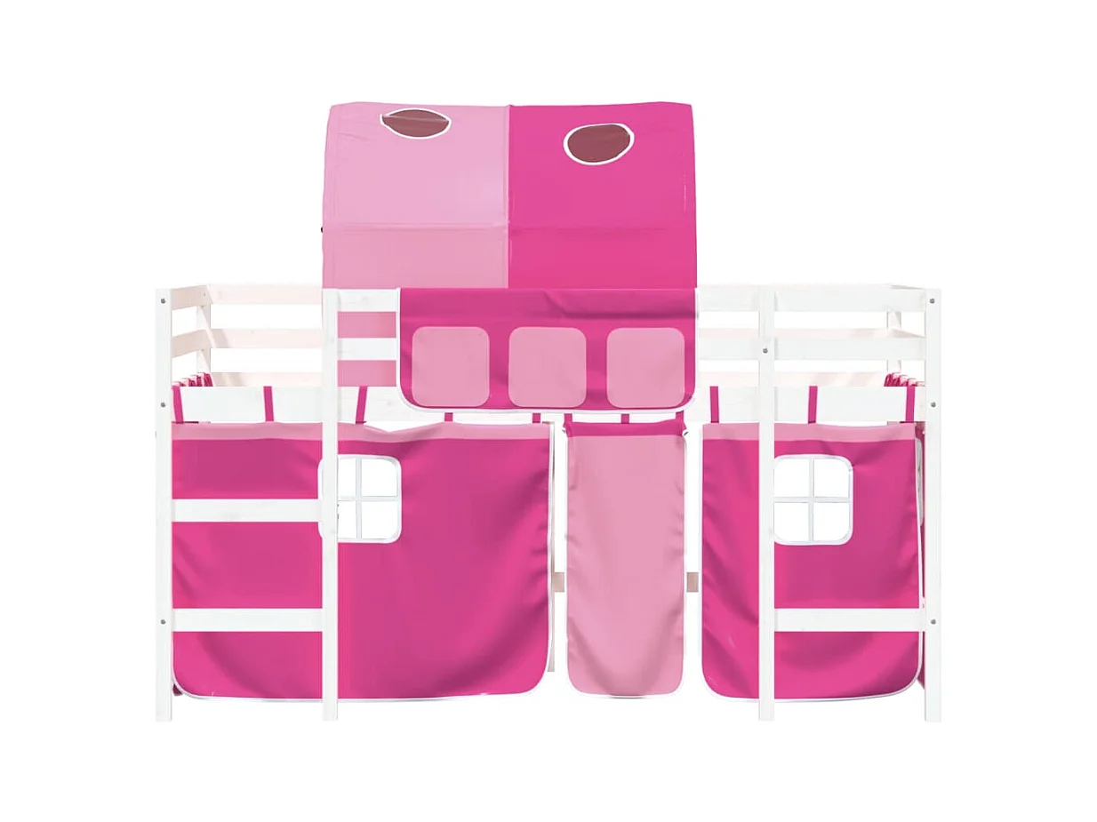 Lit mezzanine enfants et tunnel rose 90x200 bois pin massif