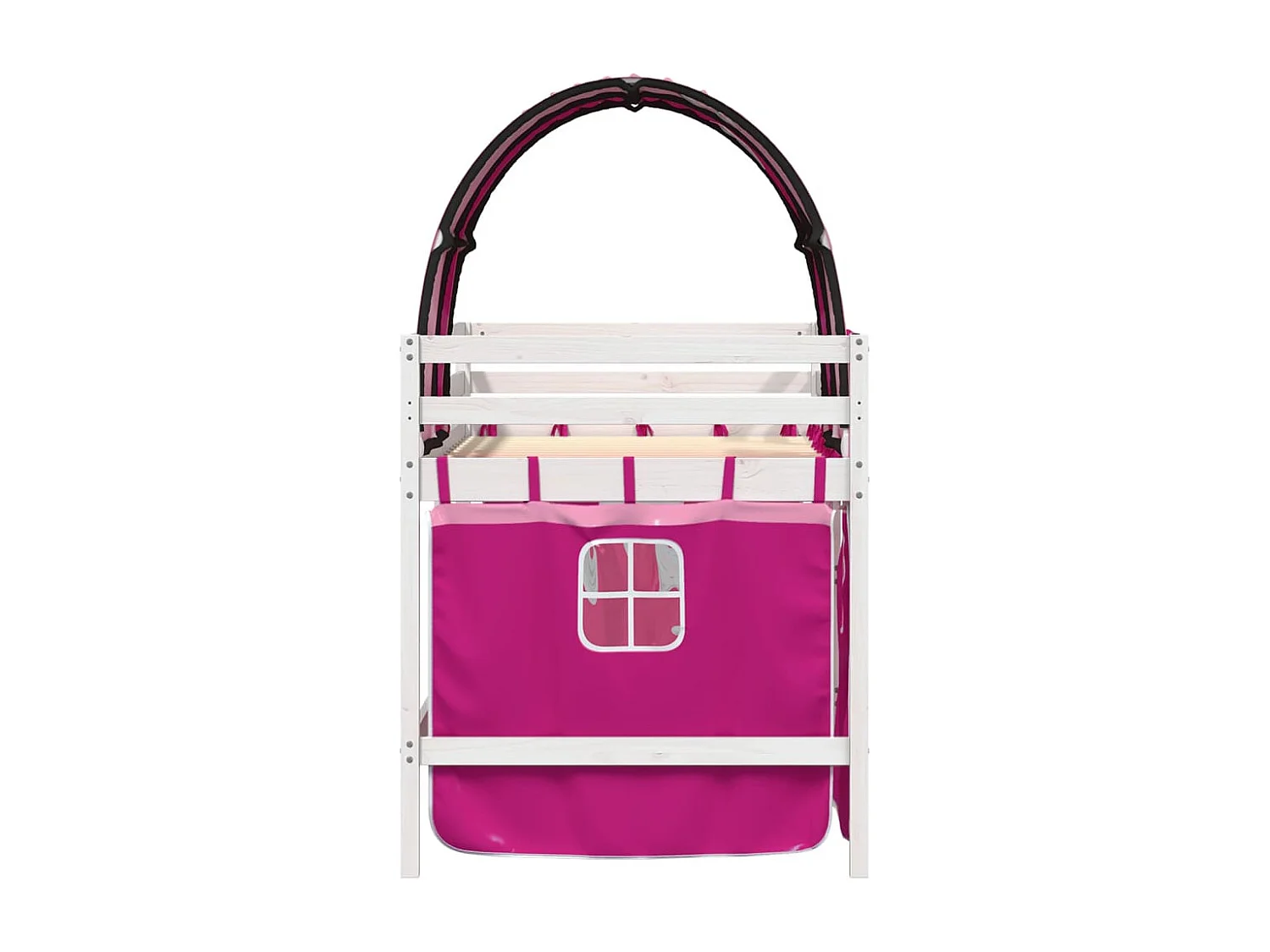 Lit mezzanine enfants avec tunnel rose 90x200 bois pin massif