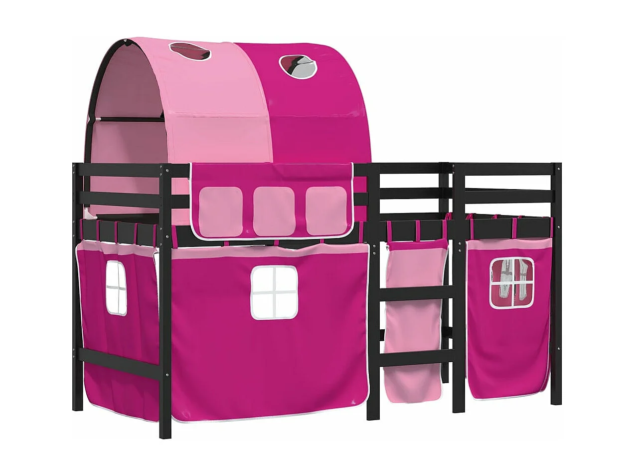 Lit mezzanine enfants avec tunnel rose 90x190 bois pin massif