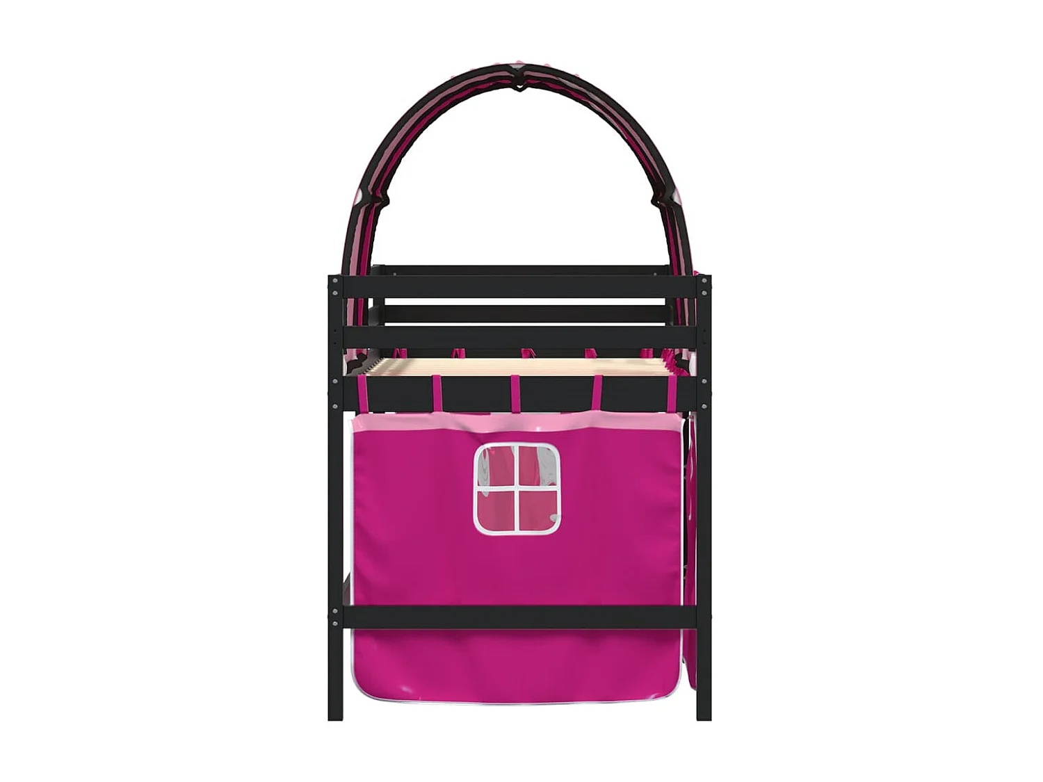 Lit mezzanine enfants avec tunnel rose 90x190 bois pin massif