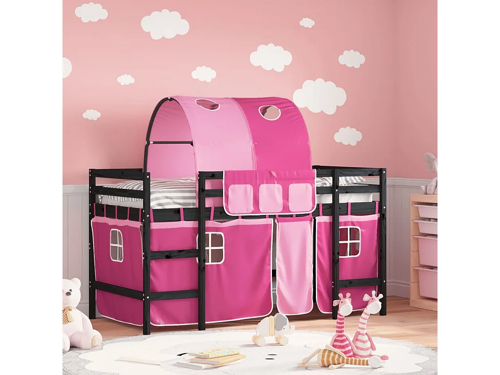 vidaXL Cama alta para niños con túnel madera pino rosa 80x200 cm