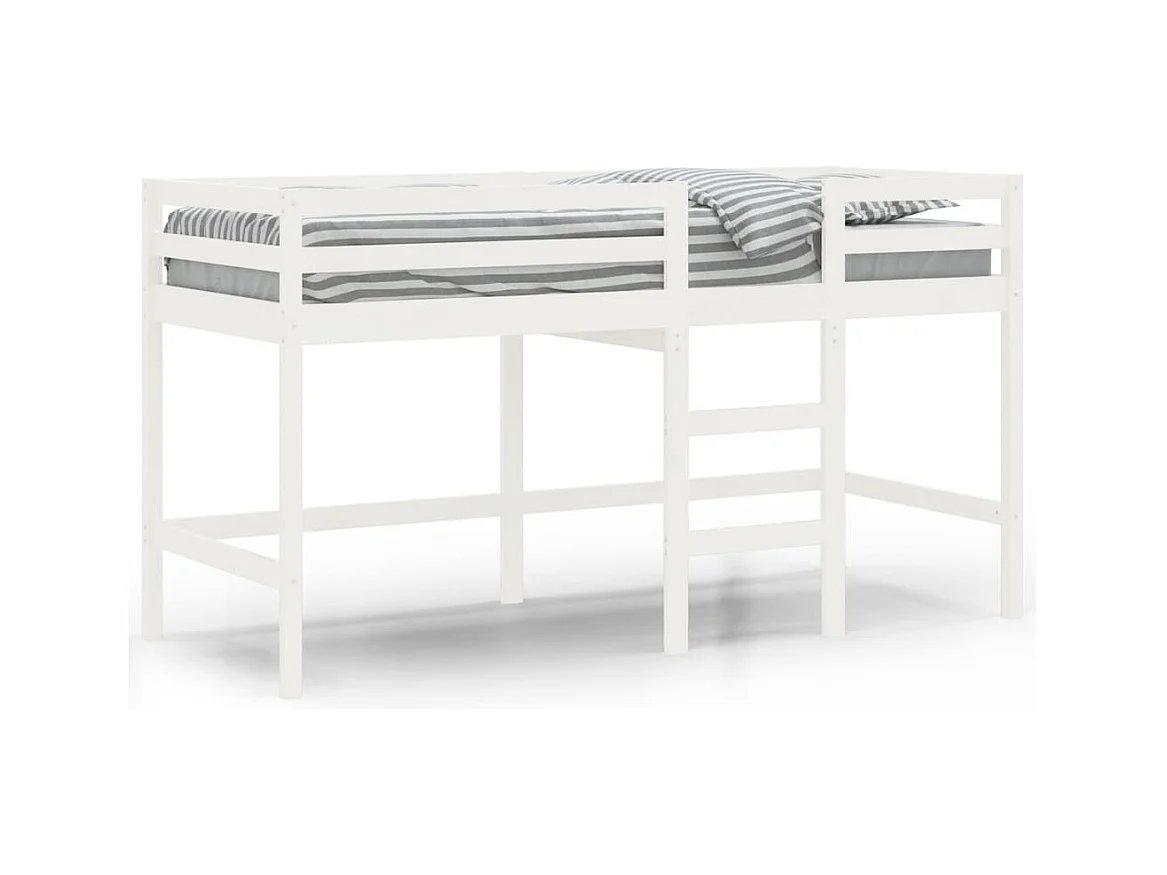 Lit mezzanine enfants échelle blanc 90x190 bois pin massif