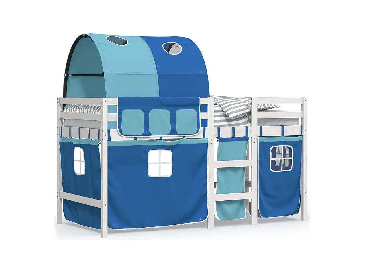 Lit mezzanine enfants et tunnel bleu 90x190 bois pin massif