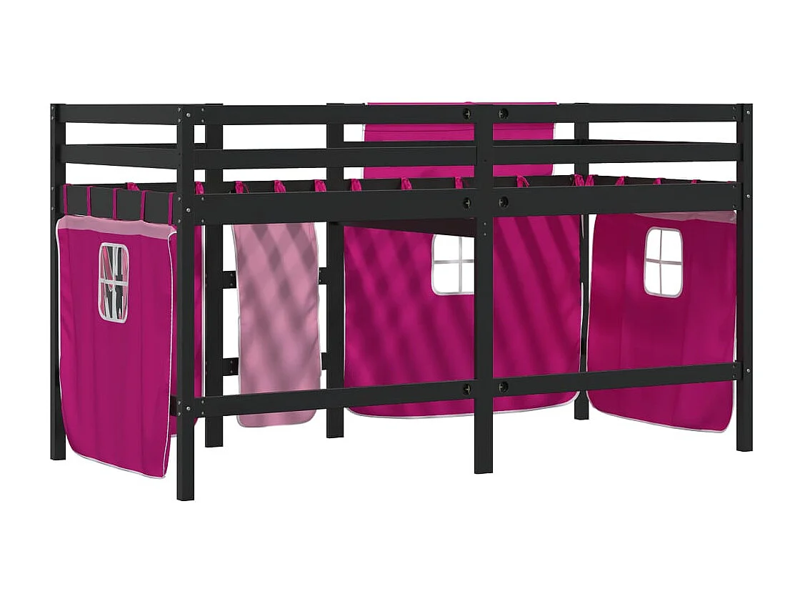 Lit mezzanine enfants et rideaux rose 80x200 bois pin massif