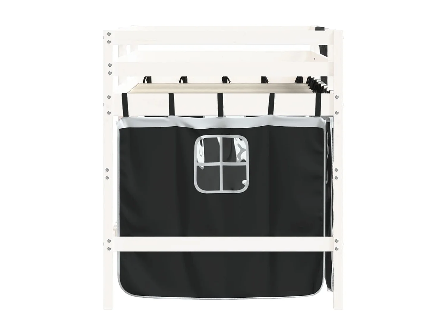 Lit mezzanine enfants et rideaux blanc-noir 90x200 pin massif
