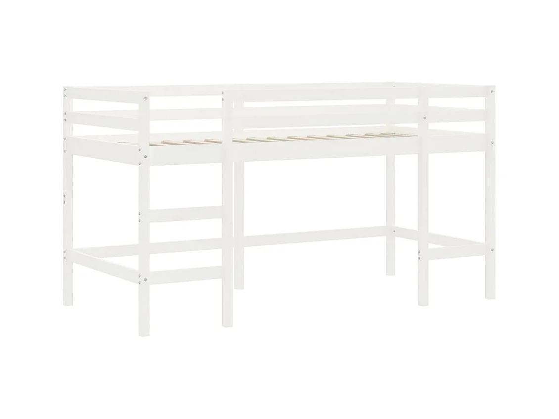 Lit mezzanine enfants et rideaux blanc-noir 90x200 pin massif