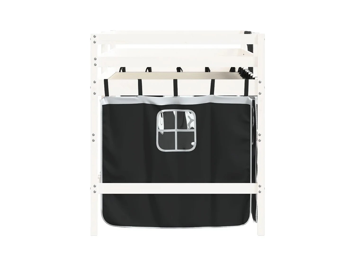 Lit mezzanine enfants et rideaux blanc-noir 90x200 pin massif