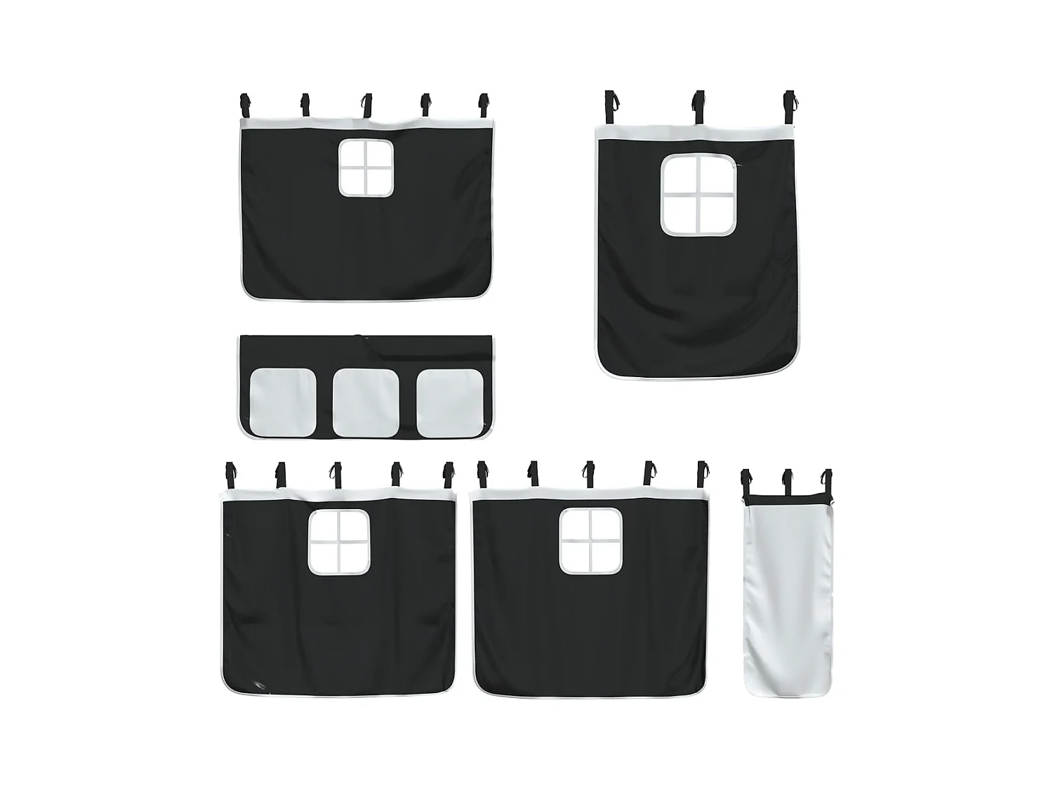 Lit mezzanine enfants et rideaux blanc-noir 90x200 pin massif