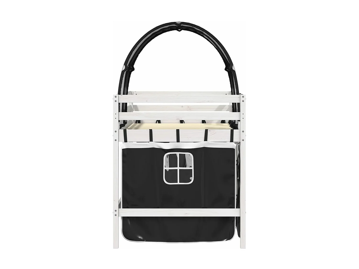 Lit mezzanine enfants et tunnel blanc-noir 80x200 pin massif