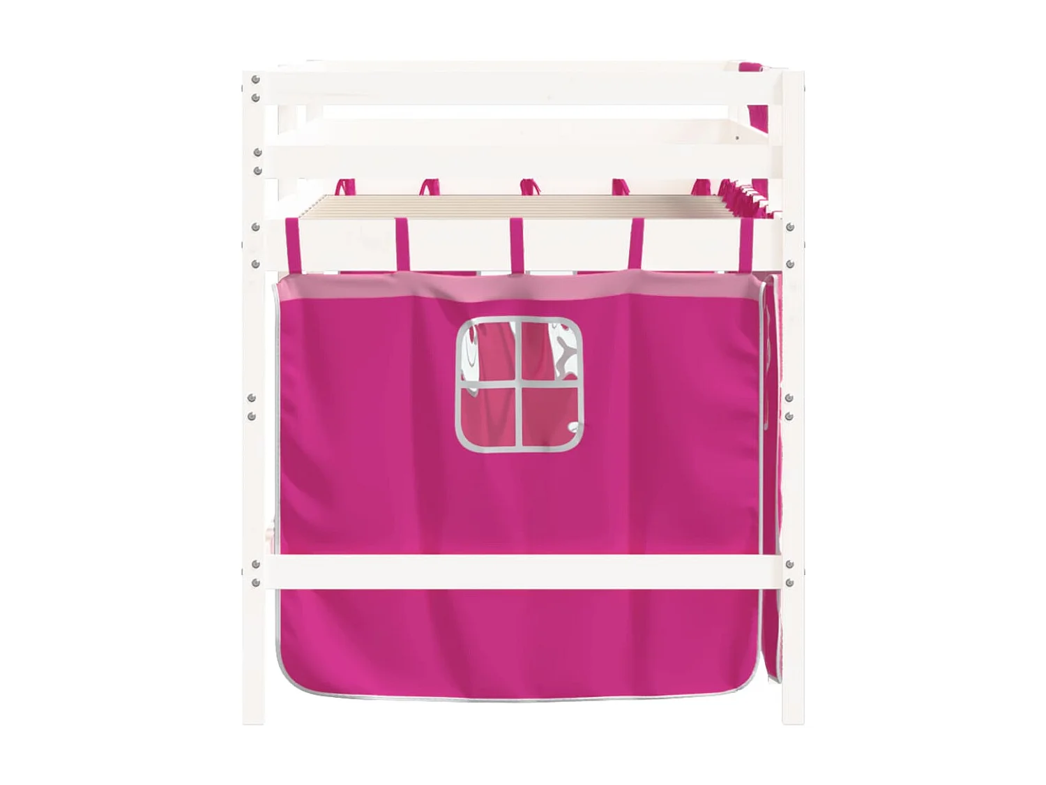 Lit mezzanine enfants et rideaux rose 80x200 bois pin massif