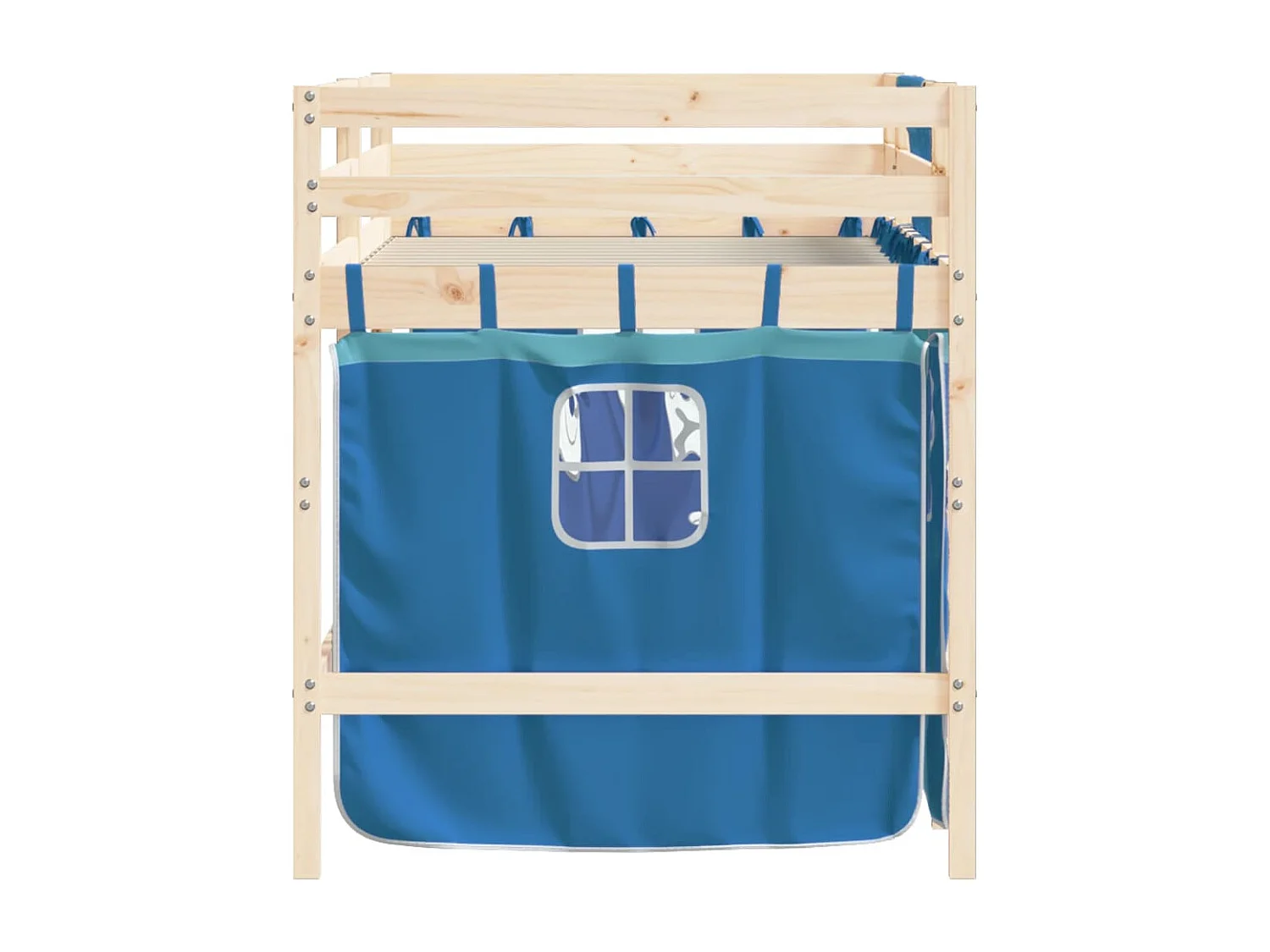 Lit mezzanine enfants et rideaux bleu 80x200 bois pin massif