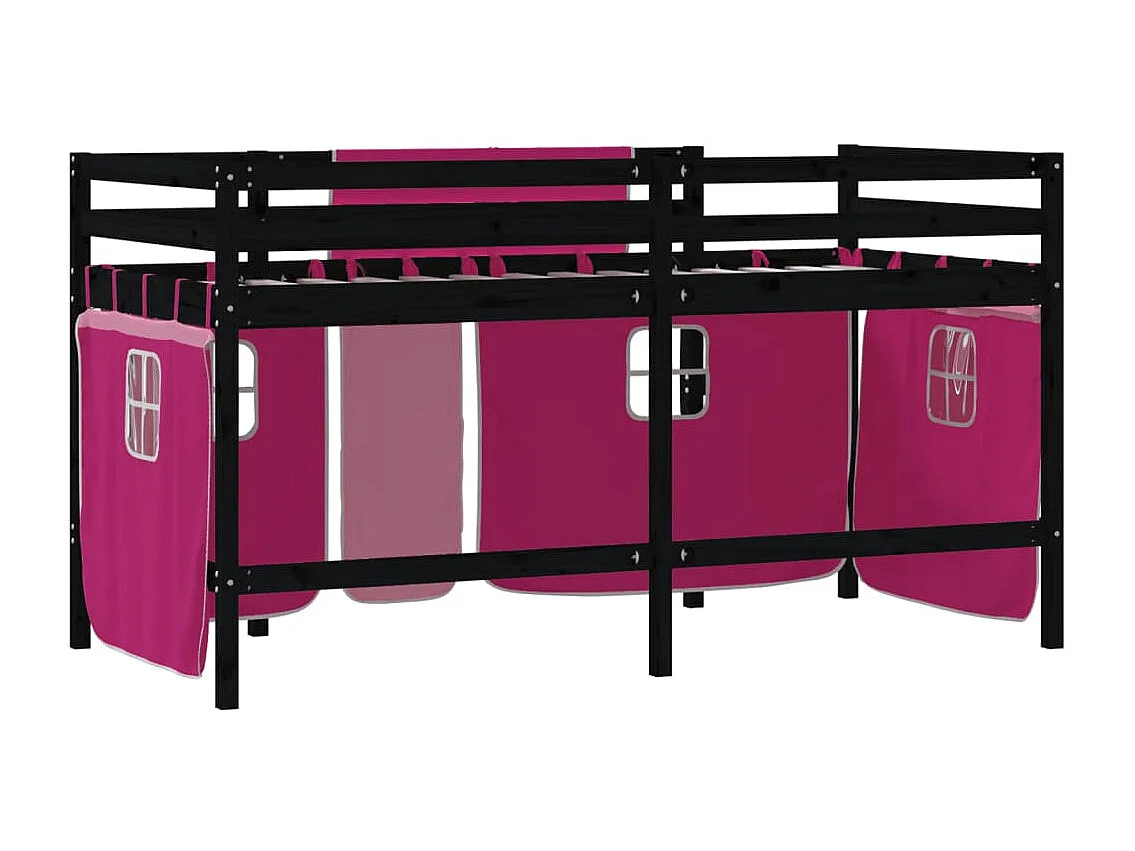 Lit mezzanine enfants et rideaux rose 90x190 bois pin massif