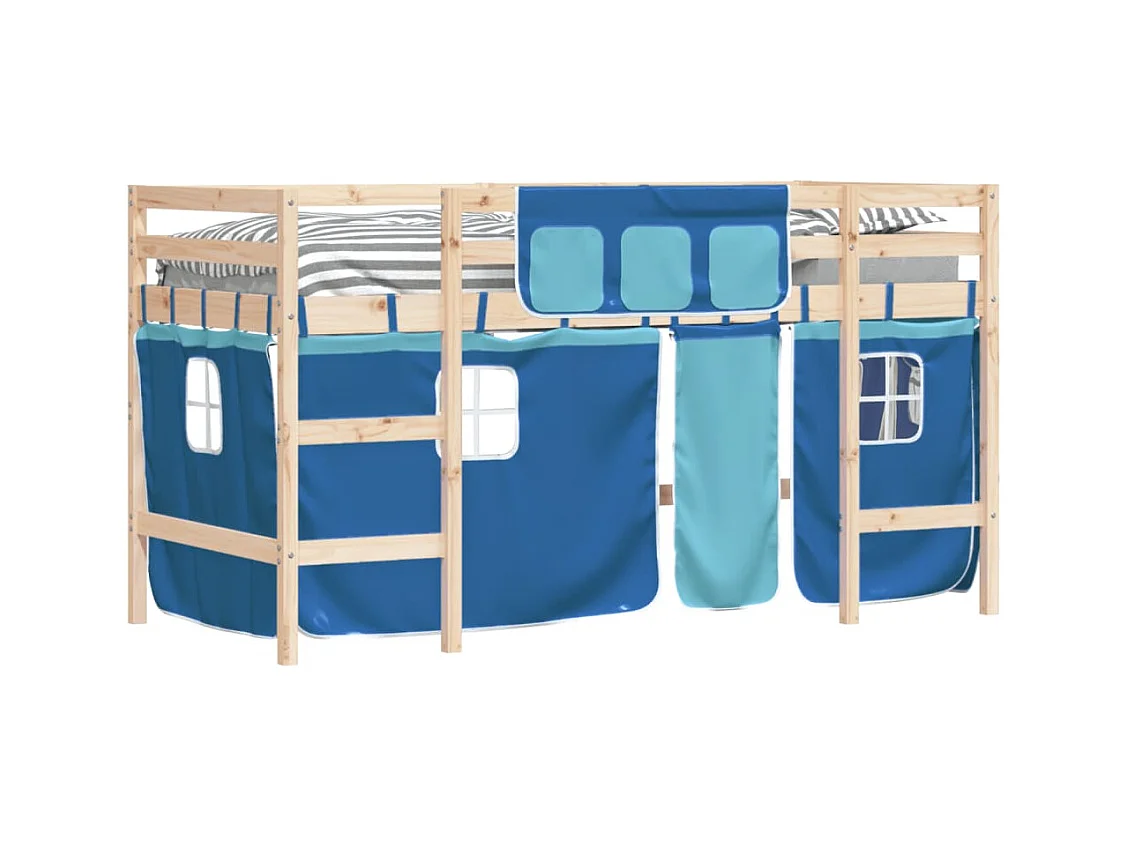 vidaXL Cama alta para niños con cortinas madera pino azul 90x200 cm