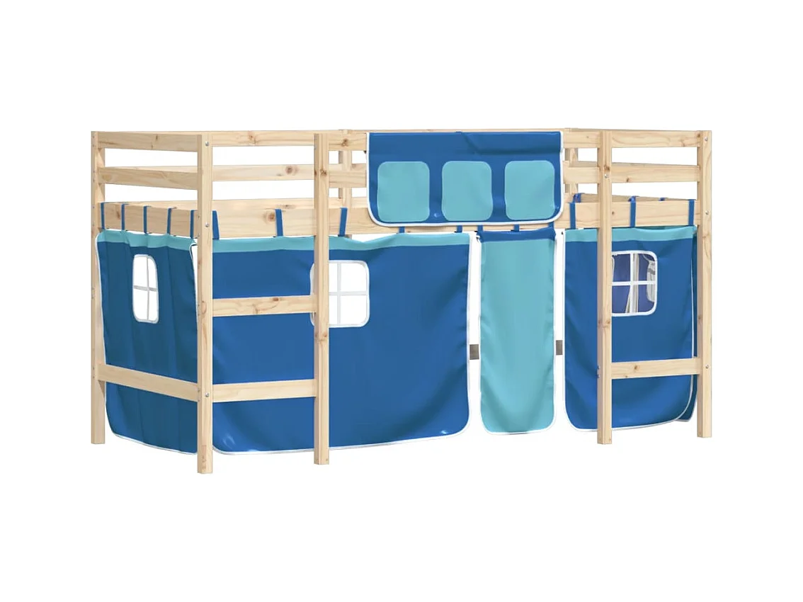 vidaXL Cama alta para niños con cortinas madera pino azul 90x200 cm