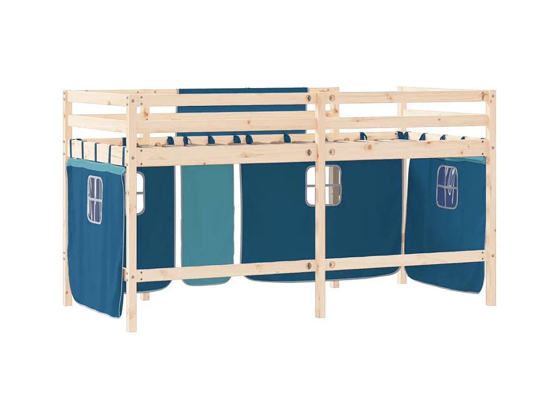 vidaXL Cama alta para niños con cortinas madera pino azul 90x200 cm