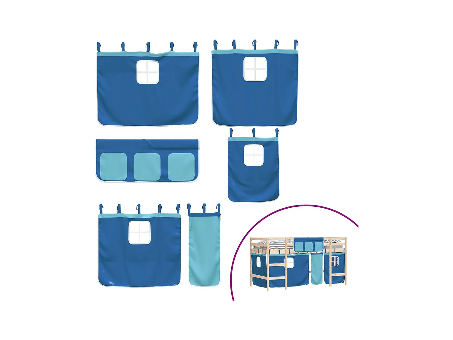 vidaXL Cama alta para niños con cortinas madera pino azul 90x200 cm