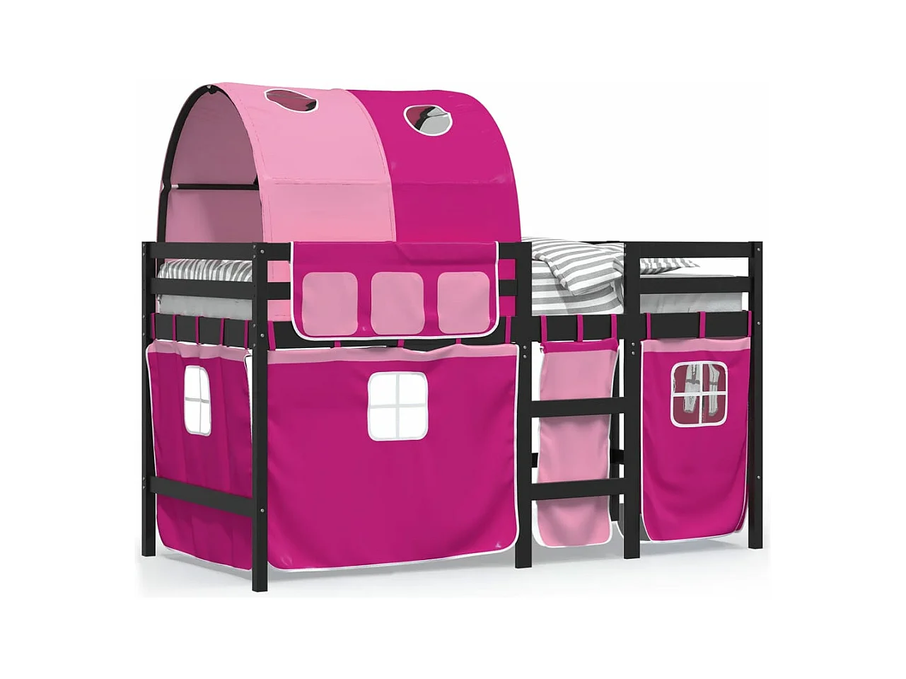 Lit mezzanine enfants avec tunnel rose 90x200 bois pin massif