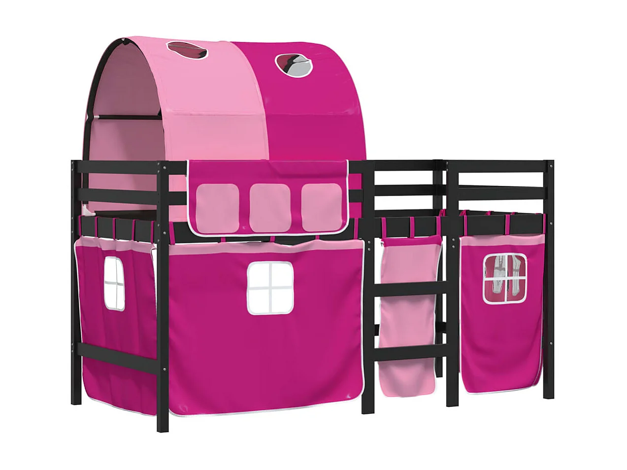 Lit mezzanine enfants avec tunnel rose 90x200 bois pin massif