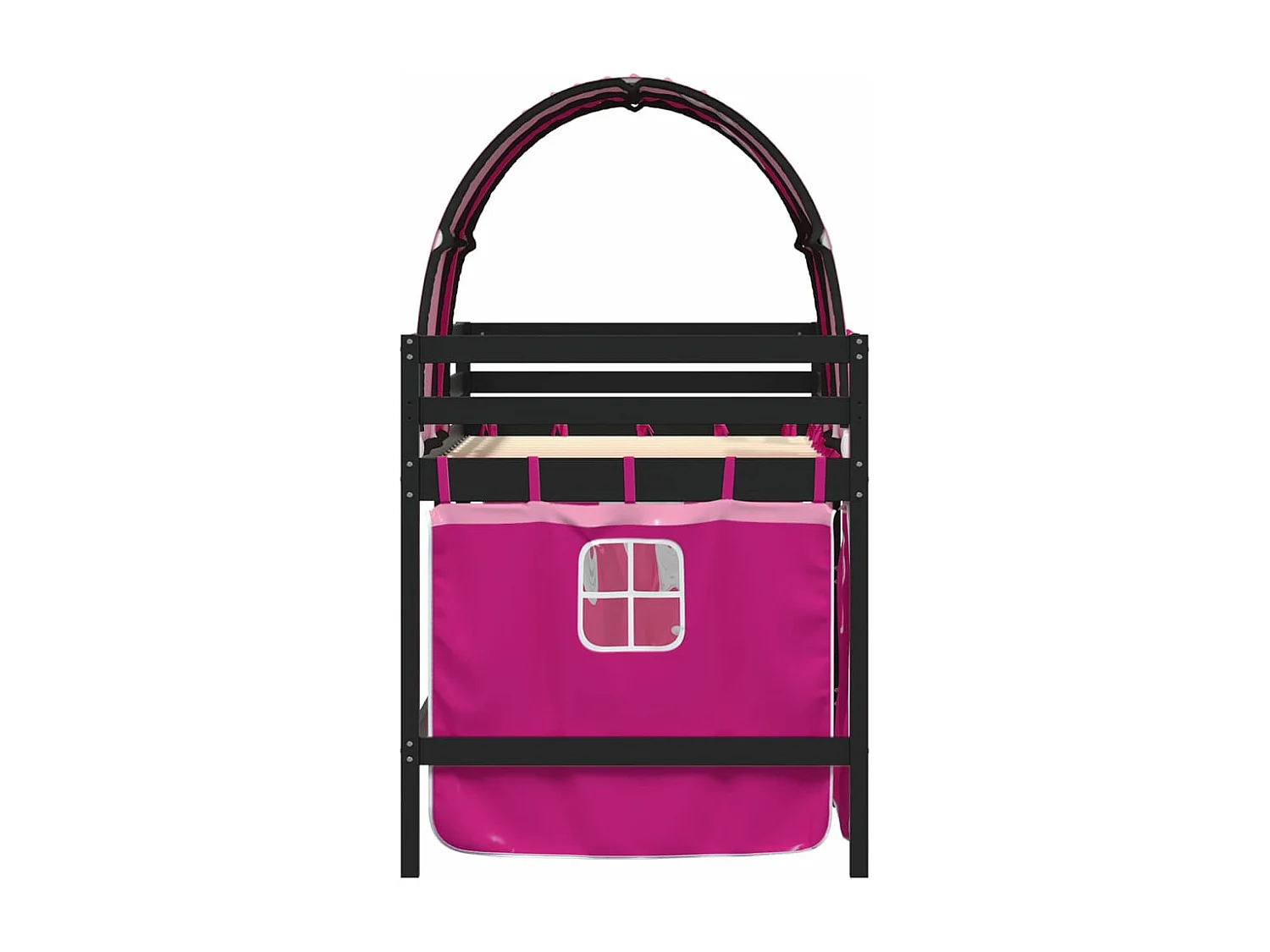 Lit mezzanine enfants avec tunnel rose 90x200 bois pin massif