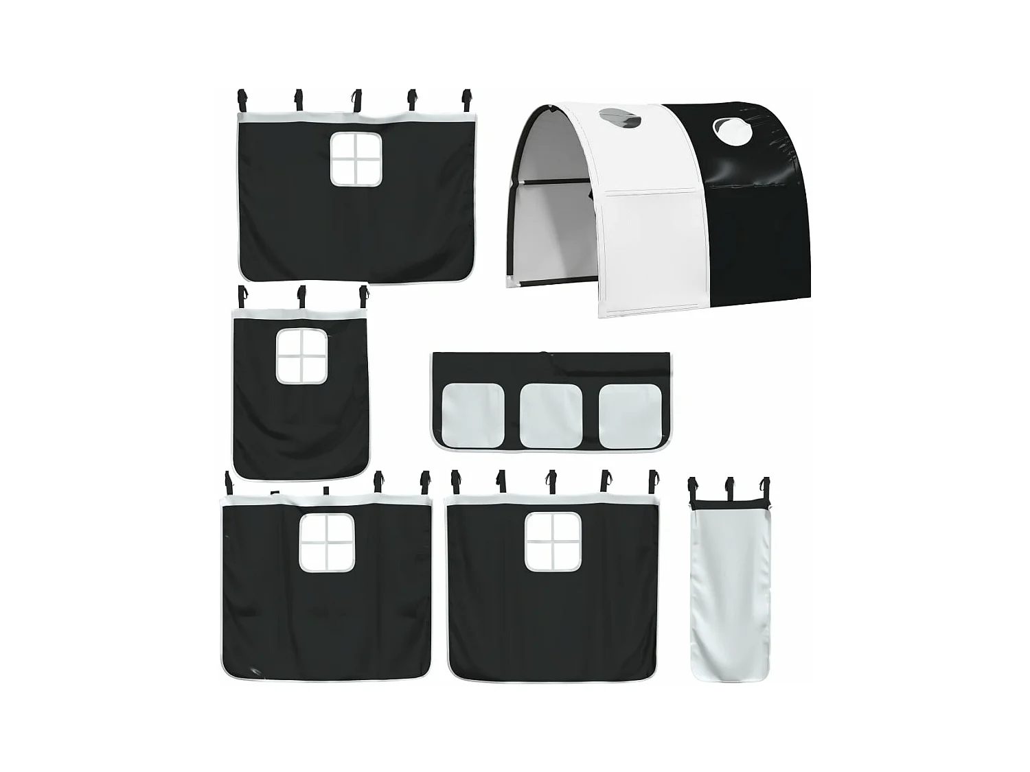 Lit mezzanine enfants et tunnel blanc-noir 80x200 pin massif