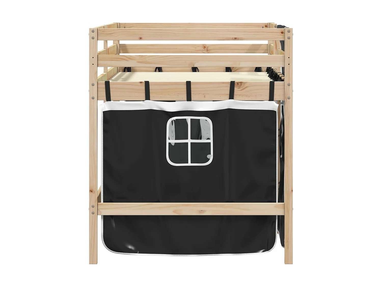 Lit mezzanine enfants et rideaux blanc-noir 90x200 pin massif