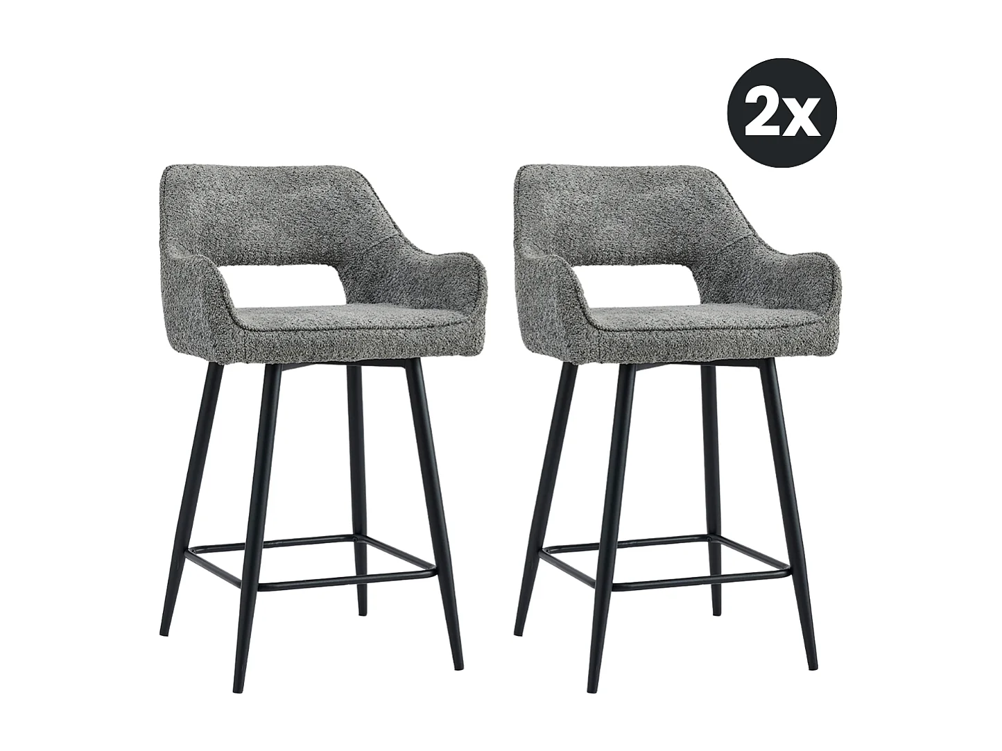 2x Barkruk Ray - Stof Antraciet (Set van 2)