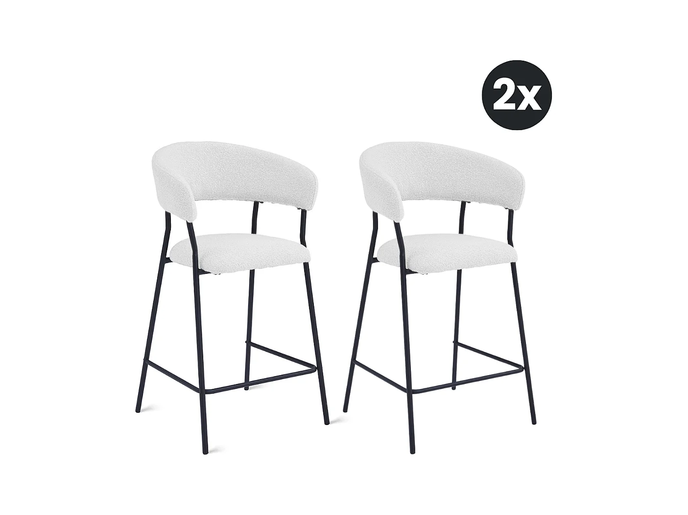 2x Barkruk Ava - Bouclé Ivoor (Set van 2)