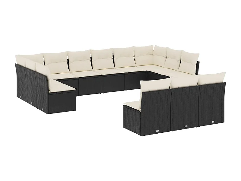 Salon de jardin avec coussins 13 pcs noir résine tressée