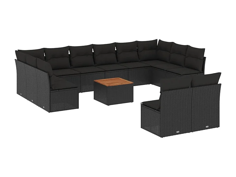 Salon de jardin avec coussins 13 pcs noir résine tressée