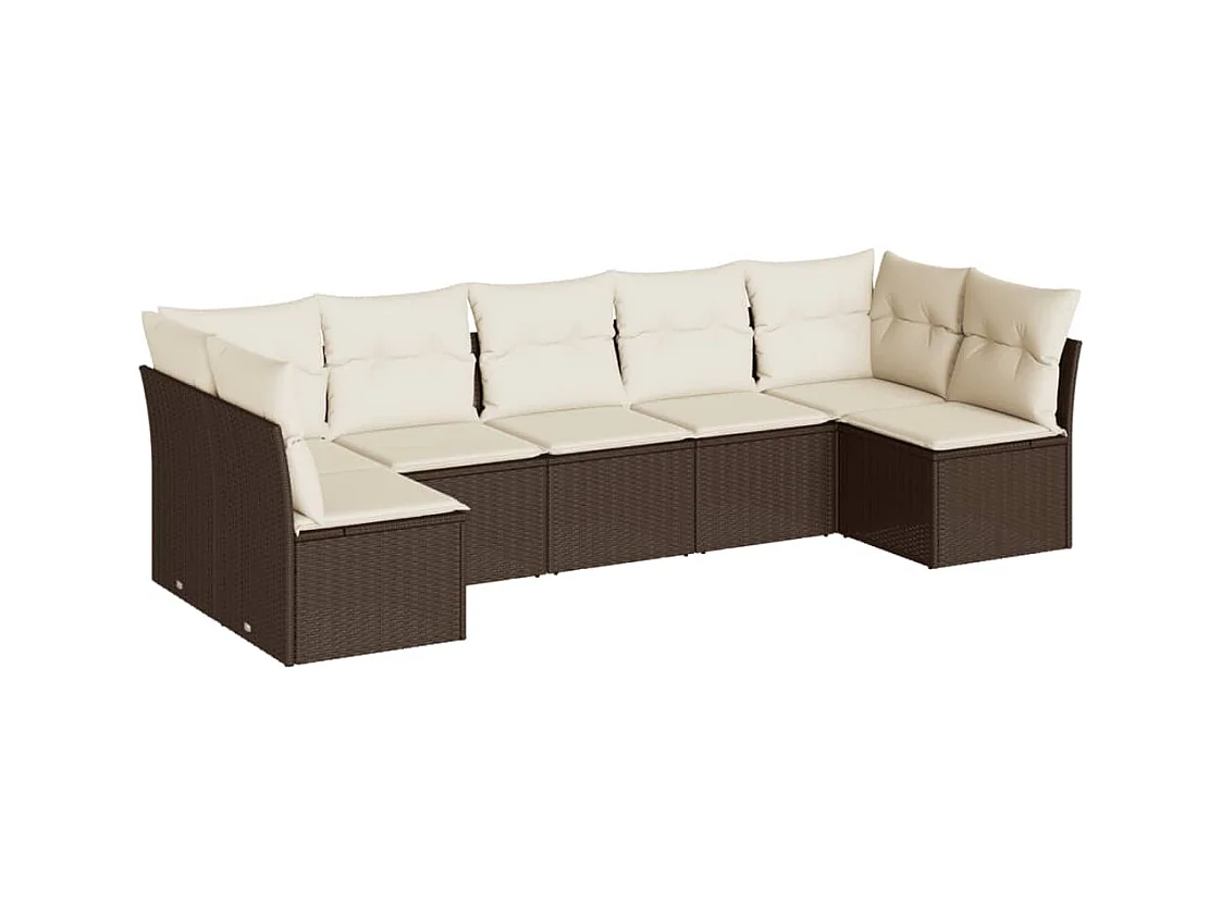 Salon de jardin avec coussins 7 pcs marron résine tressée