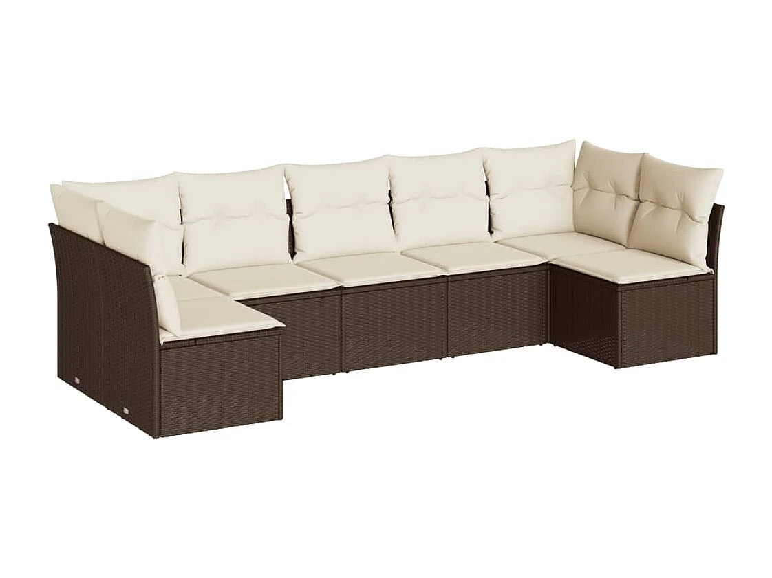 Salon de jardin avec coussins 7 pcs marron résine tressée