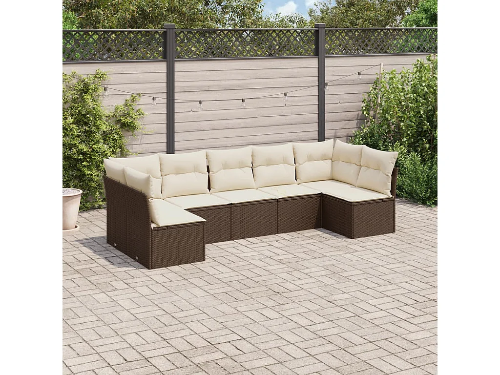 Salon de jardin avec coussins 7 pcs marron résine tressée