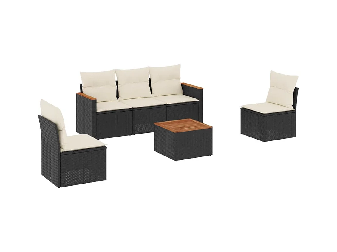 Salon de jardin 6 pcs avec coussins noir résine tressée
