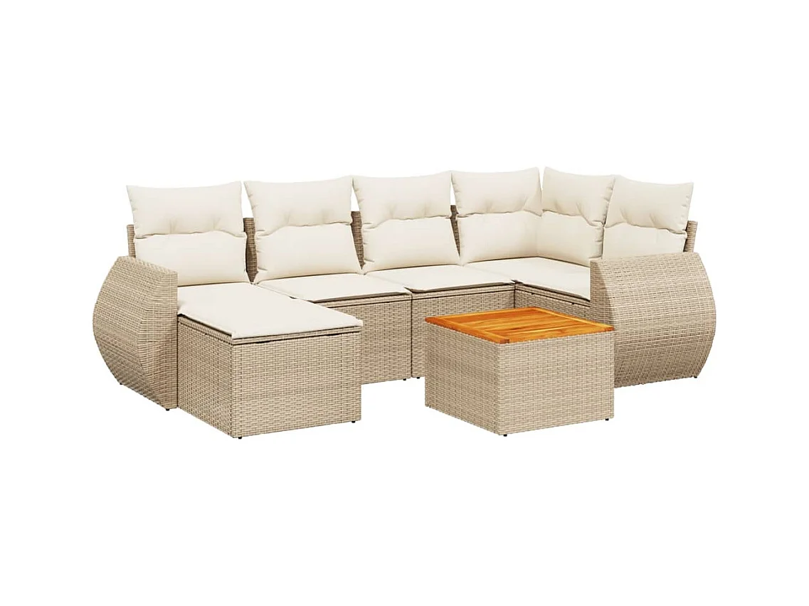 Salon de jardin avec coussins 7 pcs beige résine tressée