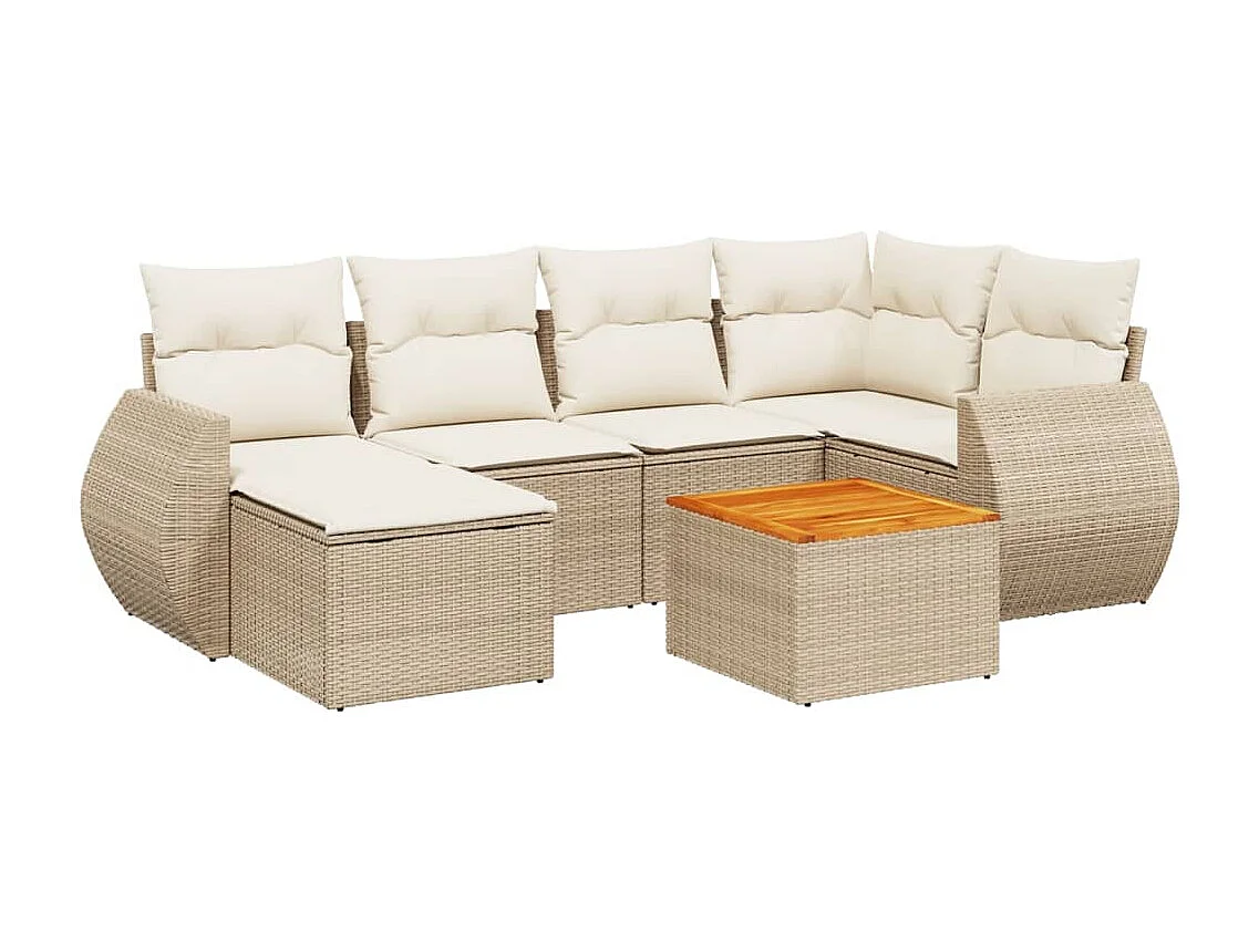 Salon de jardin avec coussins 7 pcs beige résine tressée