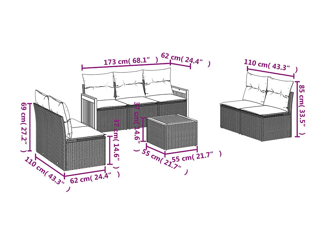 Salon de jardin avec coussins 8 pcs beige résine tressée