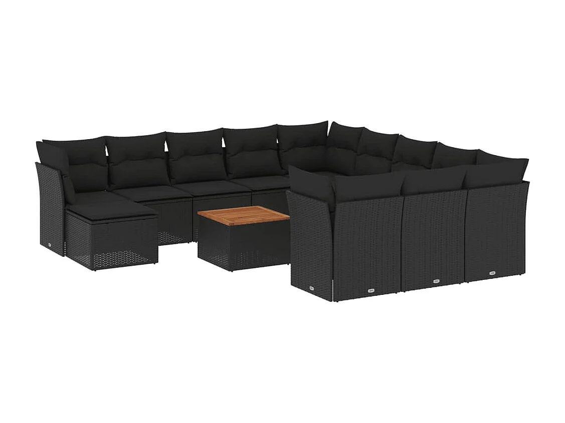 Salon de jardin avec coussins 13 pcs noir résine tressée