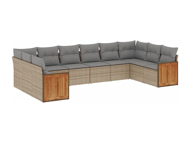 Salon de jardin avec coussins 10 pcs beige résine tressée