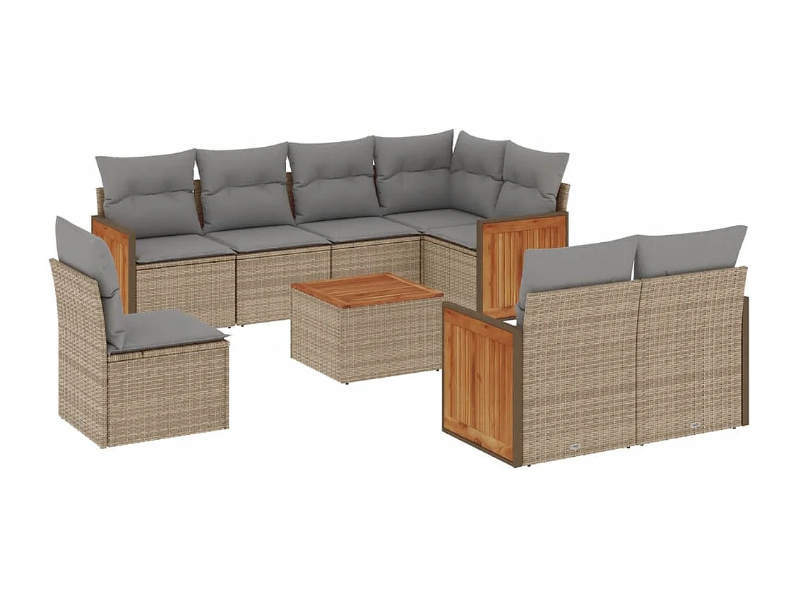 Salon de jardin avec coussins 9 pcs beige résine tressée