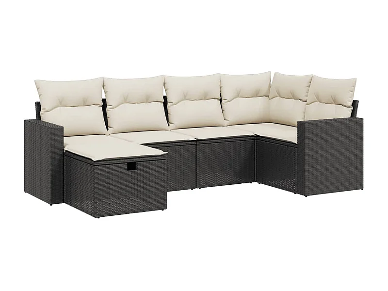 Salon de jardin 6 pcs avec coussins noir résine tressée