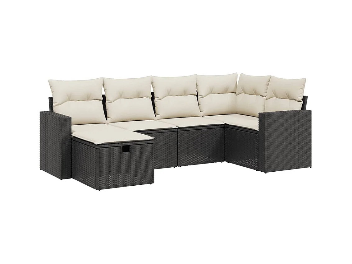 Salon de jardin 6 pcs avec coussins noir résine tressée