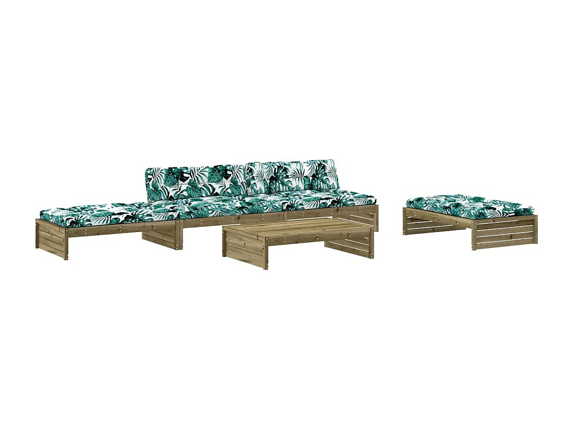 Salon de jardin 5 pcs avec coussins bois de pin imprégné