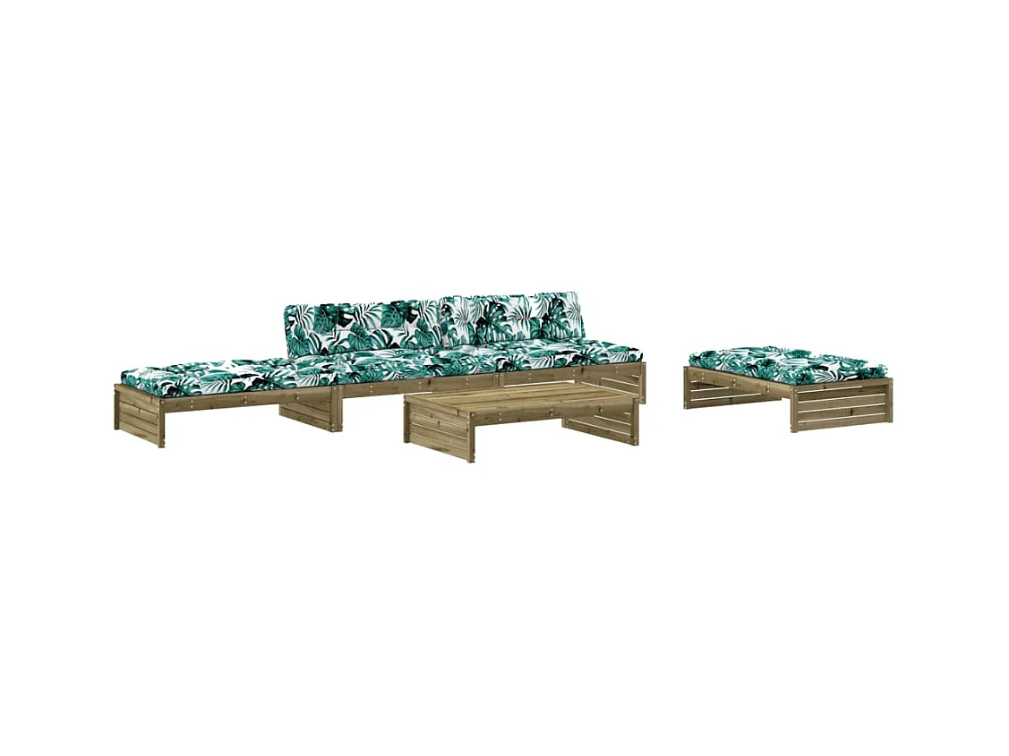 Salon de jardin 5 pcs avec coussins bois de pin imprégné