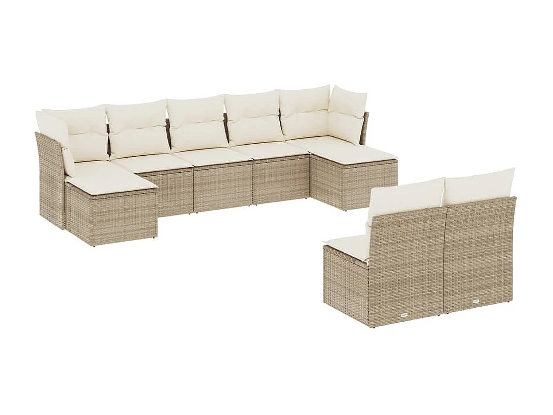 Salon de jardin avec coussins 9 pcs beige résine tressée