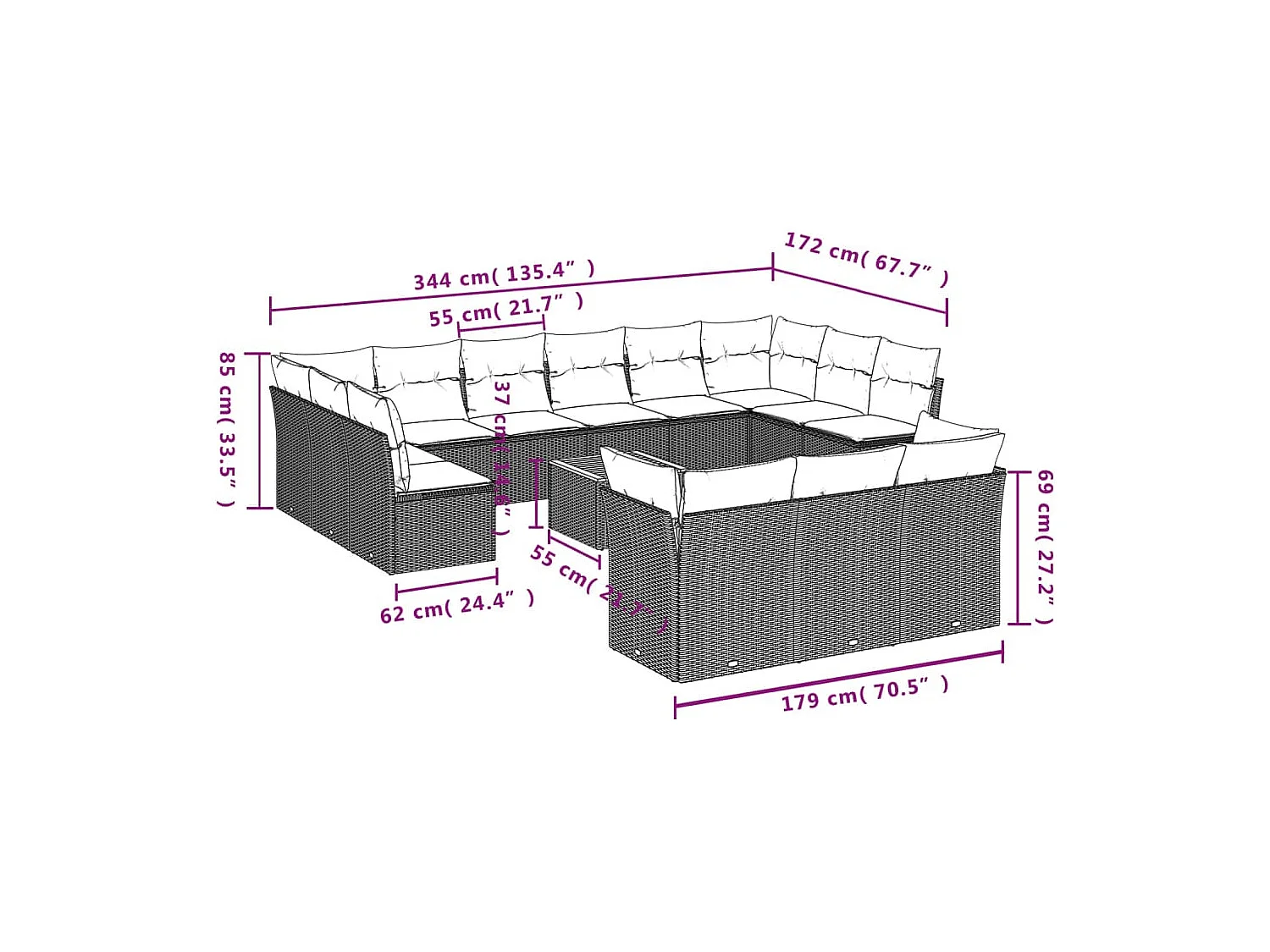 Salon de jardin et coussins 14 pcs mélange beige résine tressée