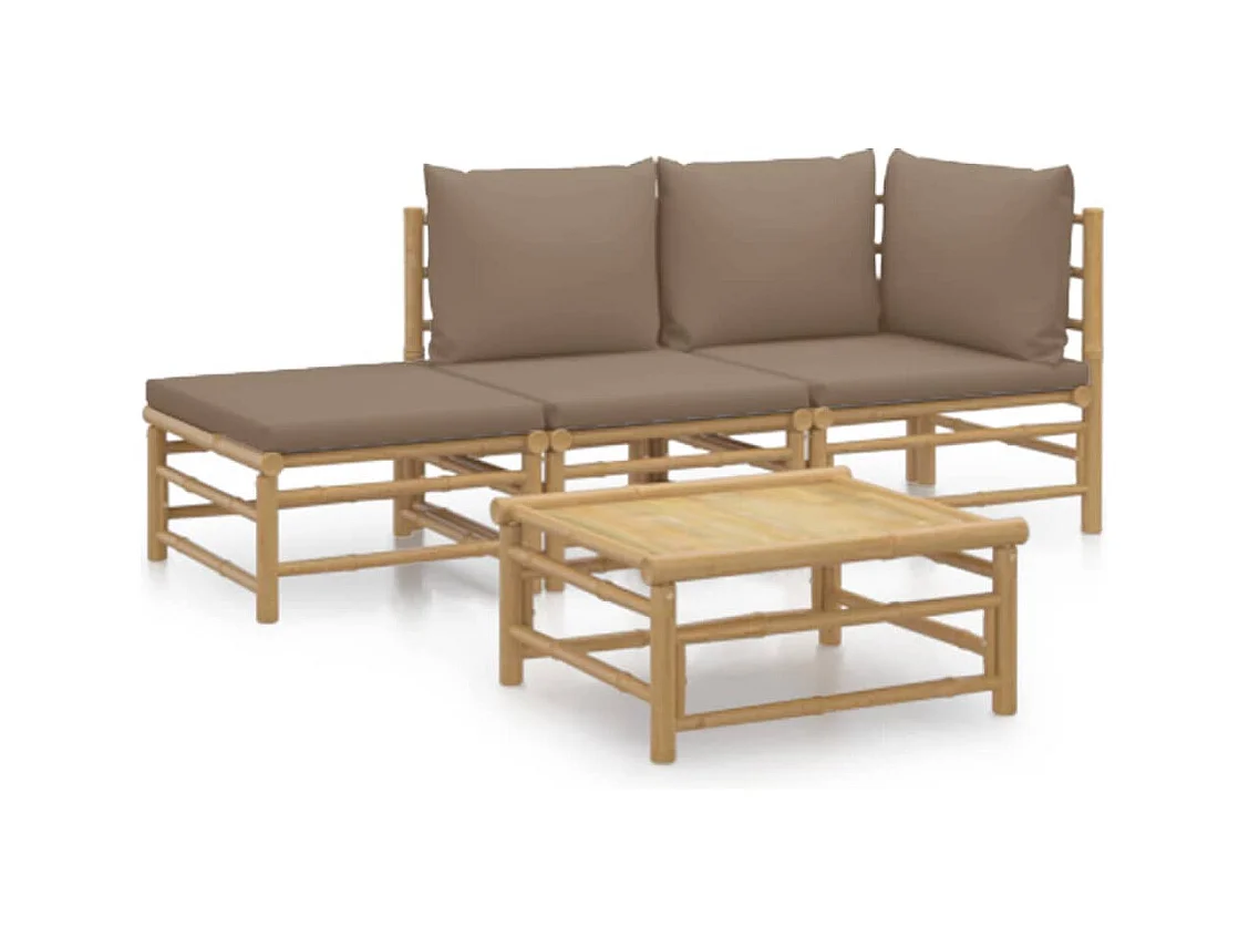 Salon de jardin 4 pcs avec coussins taupe bambou
