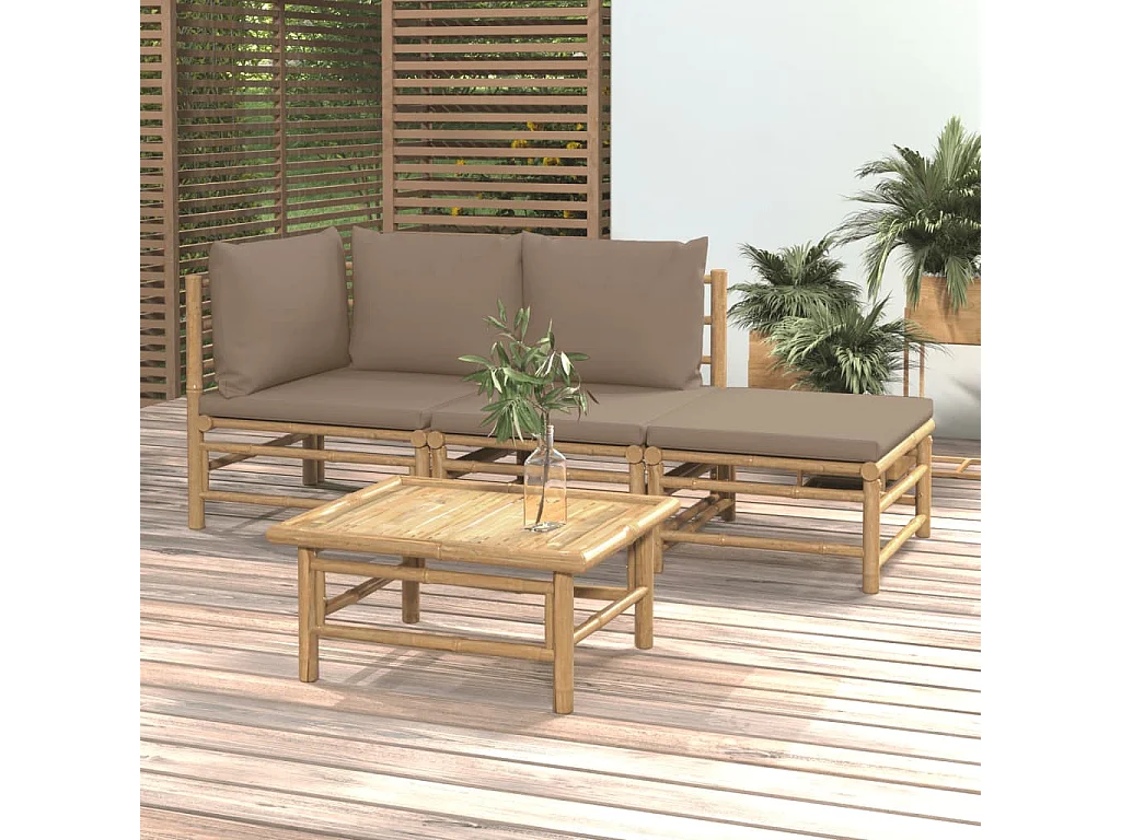 Salon de jardin 4 pcs avec coussins taupe bambou
