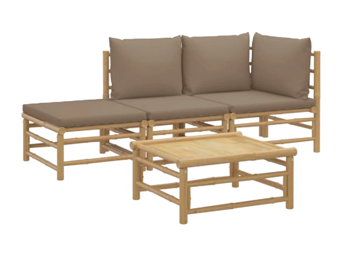 Salon de jardin 4 pcs avec coussins taupe bambou