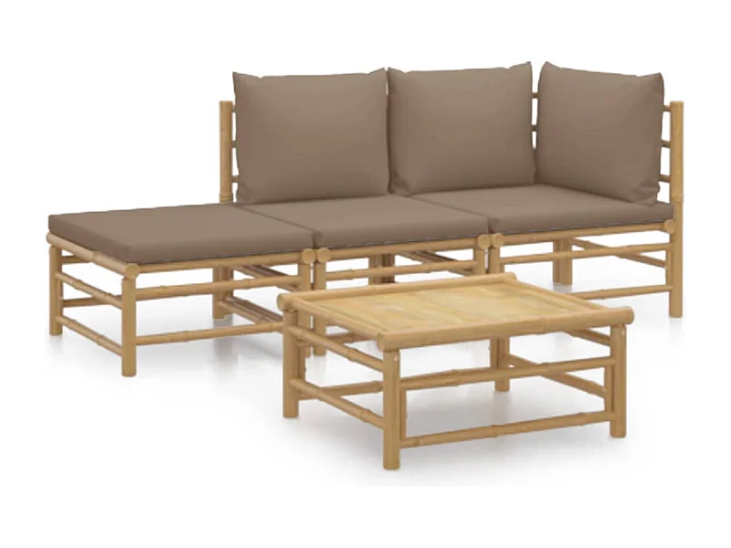 Salon de jardin 4 pcs avec coussins taupe bambou
