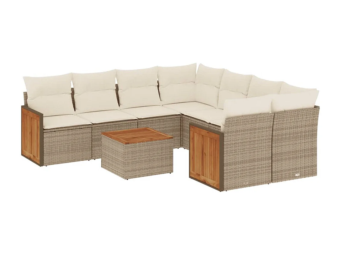 Salon de jardin avec coussins 9 pcs beige résine tressée